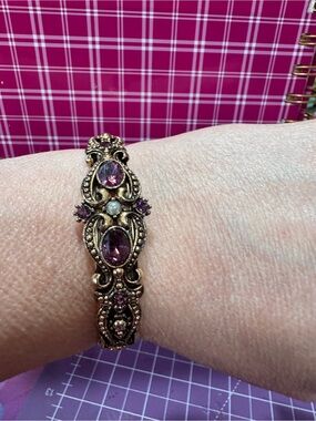 Vintage Avon Hinged Clamper Bracelet with Purple Rhinestones